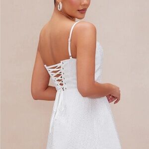 White Lace-Up Back A-Line Dress - Women's